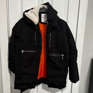 OROLAY Women’s Black Puffer Ski Jacket with Orange Lining